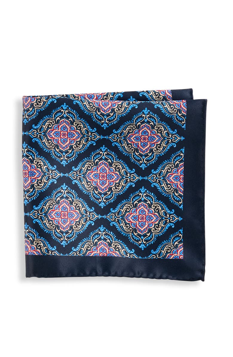 Synrgy by DXL Big & Tall Medallion Pocket Square, Main, color, Navy