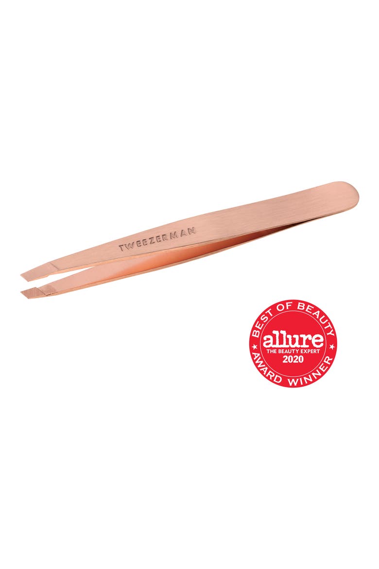 Rose Gold Slant Tweezer, Alternate, color, NO COLOR