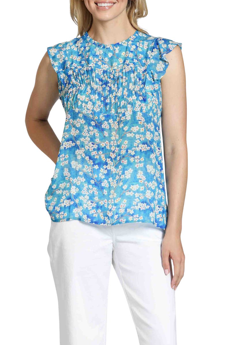 APNY Floral Print Flutter Sleeve Top, Main, color, Blue Multi