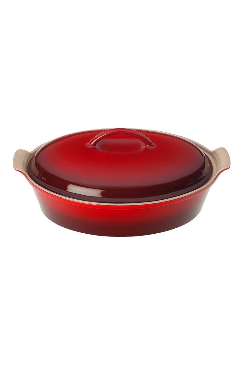 4 Quart Covered Oval Stoneware Casserole, Main, color, CHERRY