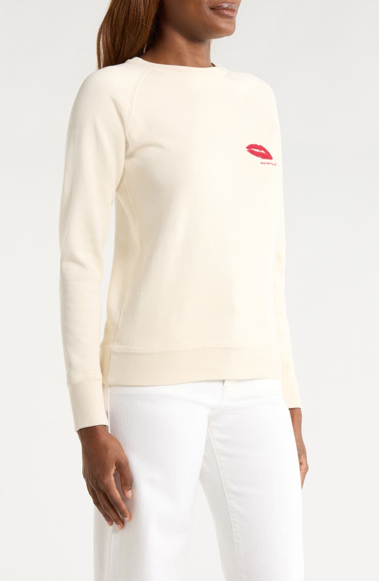 Isabel Marant Étoile Millyny Lips Embroidered Fleece Sweatshirt, Alternate, color, Ecru