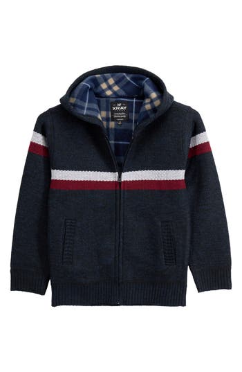X-ray Xray Kids' Stripe Full Zip Hoodie In Black