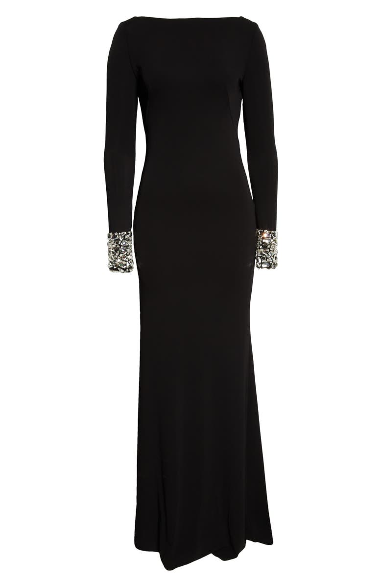 McQueen Crystal Shard Long Sleeve Crepe Jersey Maxi Dress, Alternate, color, 