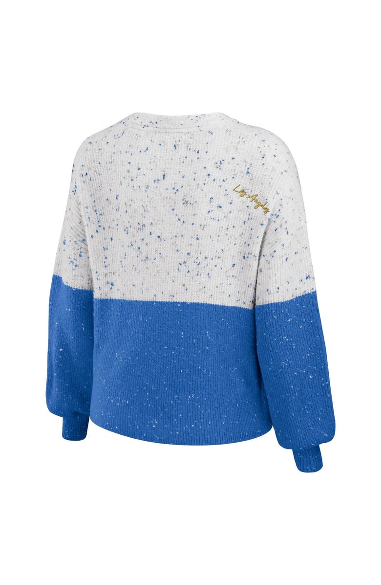 WEAR by Erin Andrews Women's WEAR by Erin Andrews  White/Powder Blue Los Angeles Chargers Lighweight Modest Crop Color-Block Pullover Sweater, Alternate, color, 