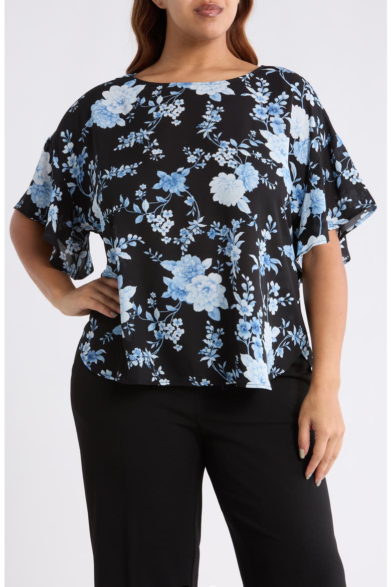 Floral Flutter Sleeve Top, Main, color, ANNE BLACK MULTI