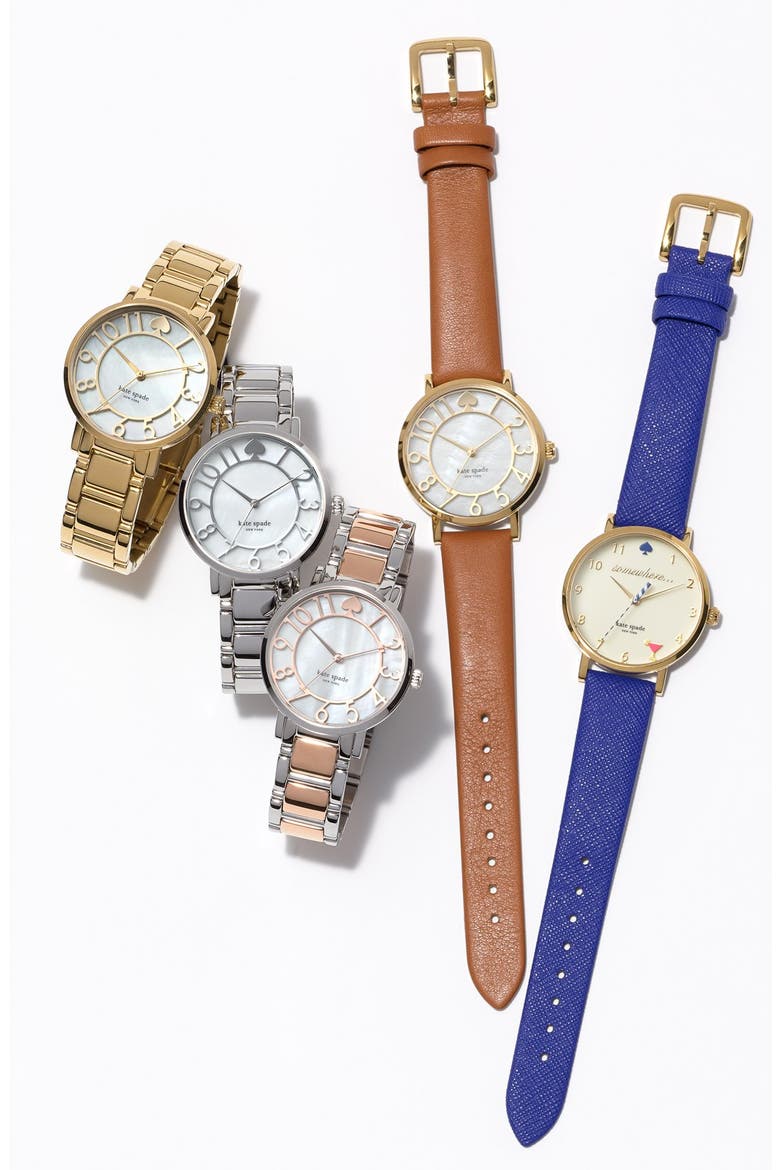 'metro - happy hour' leather strap watch, 34mm (Nordstrom Exclusive), Alternate, color, COBALT/ GOLD
