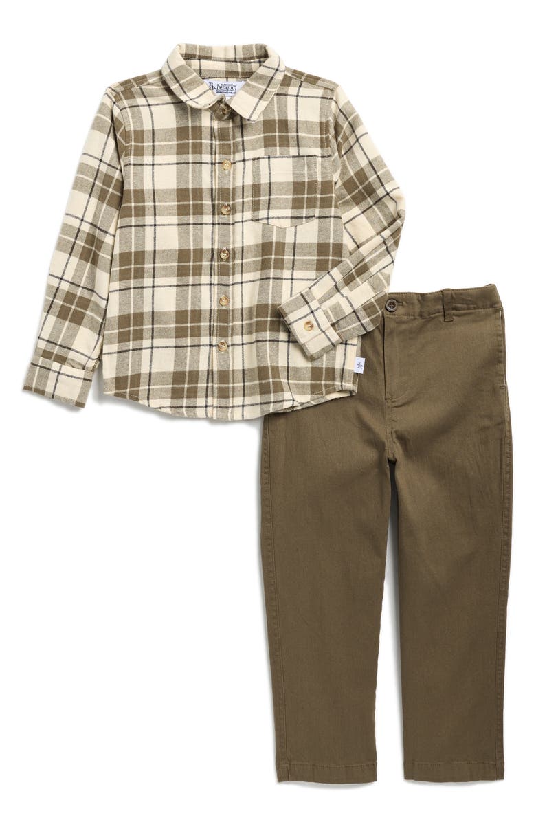 Original Penguin Kids' Flannel Button-Up Shirt & Chino Pants Set, Main, color, Grape Leaf