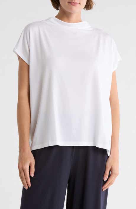 Eileen Fisher Funnel Neck Cap Sleeve Boxy Top