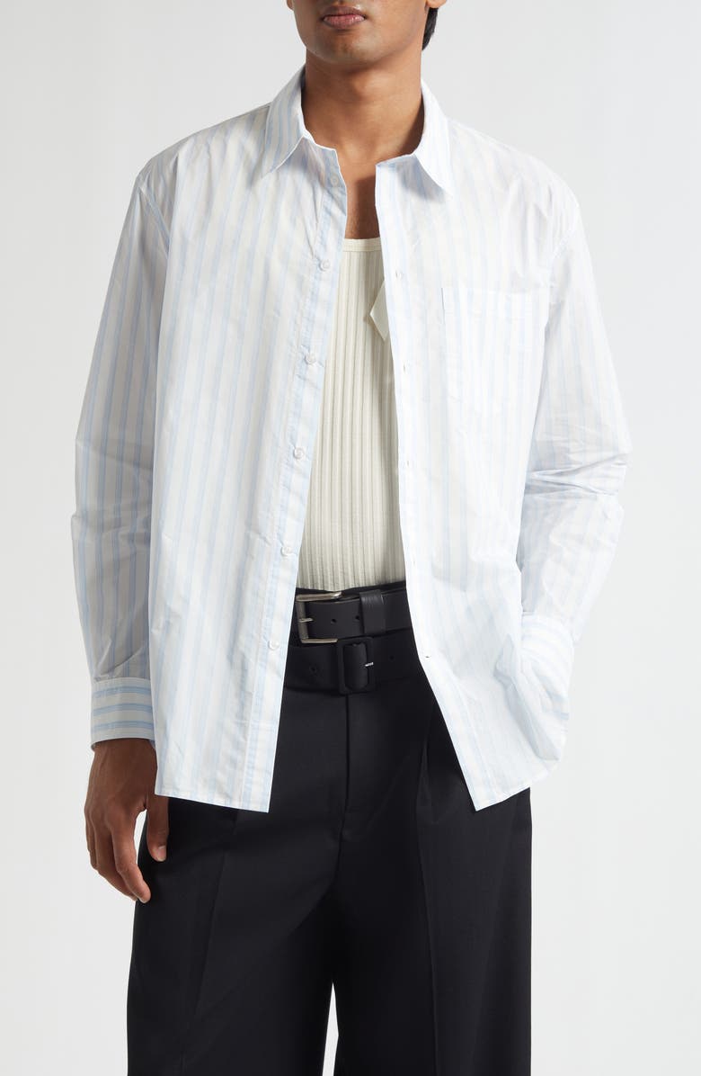 Simone Rocha Easy Stripe Button-Up Shirt, Main, color, White/ Blue