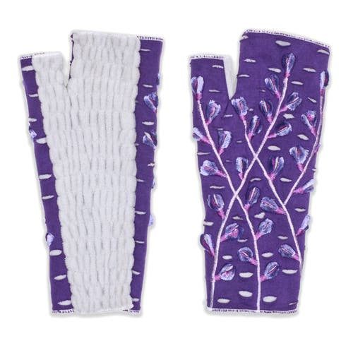 Feelgoodz Artisan Crafted Fleece Lined Azalea Fingerless Gloves In Purple