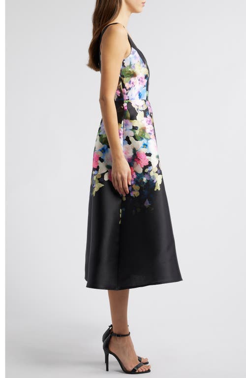 Julia Jordan Printed Mikado Midi Dress In Black Multi