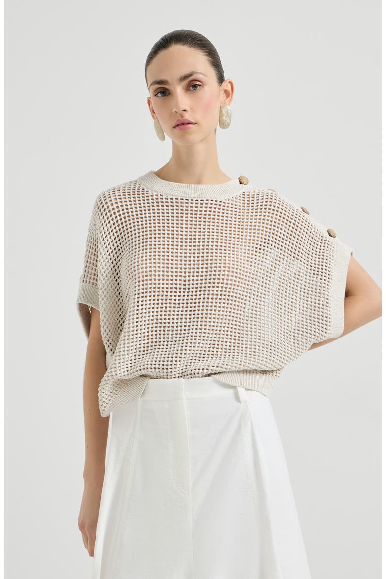 Cotton net sweater, Main, color, Oat