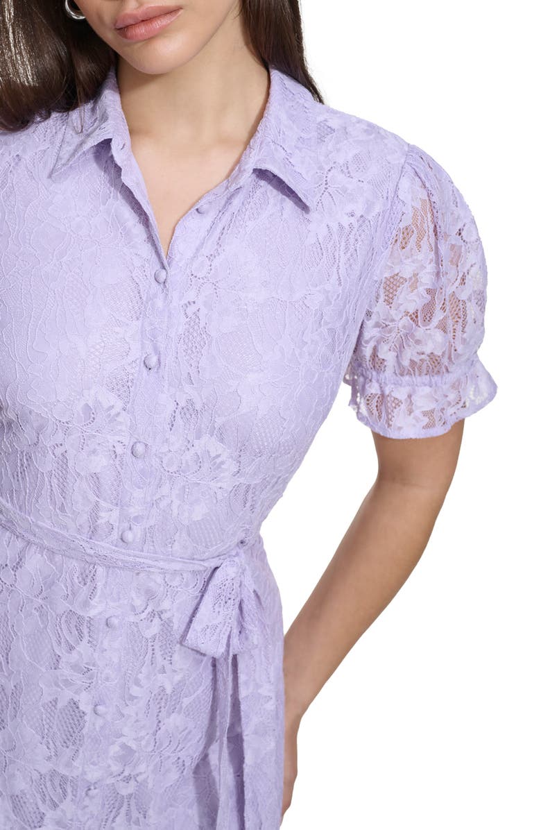 Kensie Floral Lace Short Sleeve Shirtdress, Alternate, color, Lilac