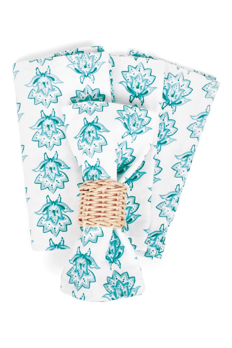 4-Piece Printed Dinner Napkin Set, Alternate, color, SEAFOAM
