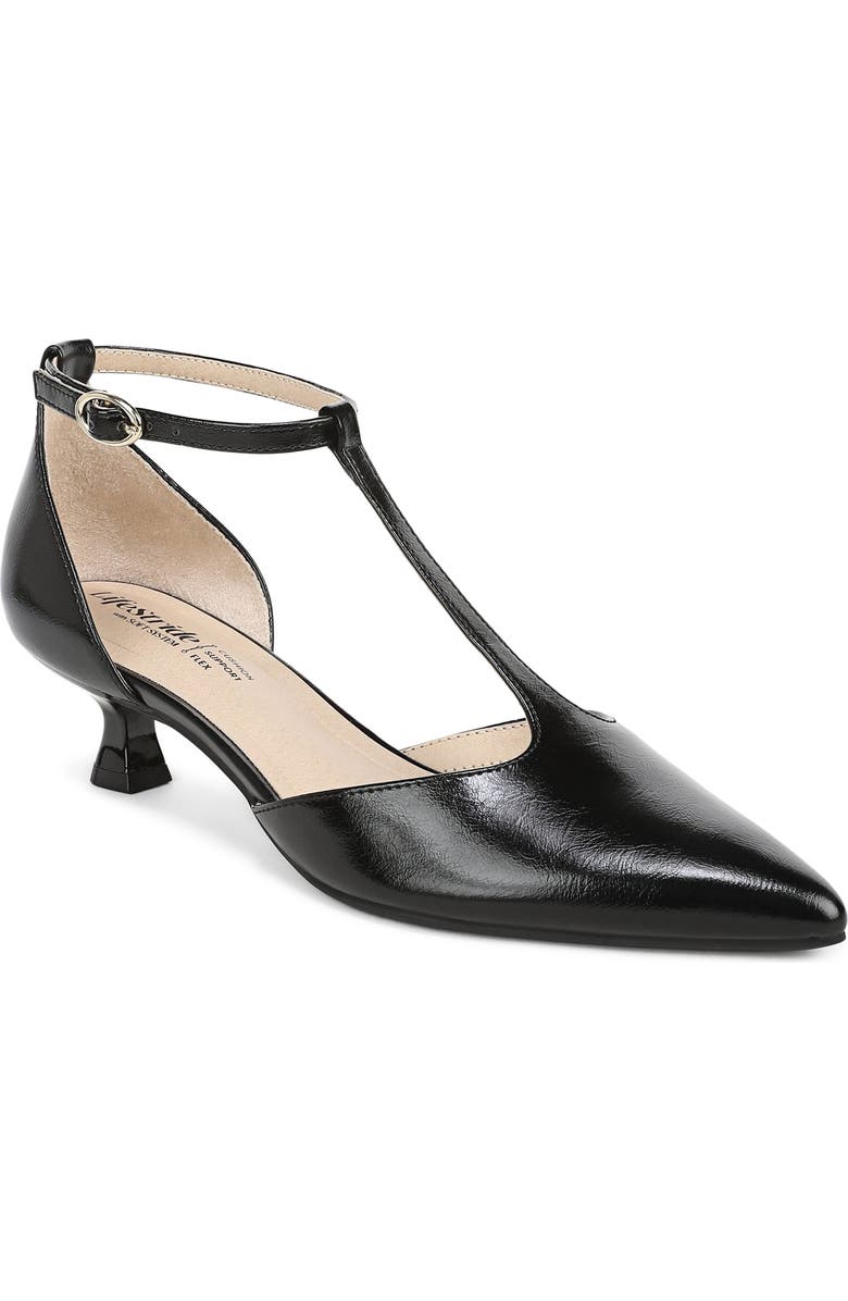 LifeStride Maruin Ankle Strap Pointed Toe Kitten Heel Pump, Main, color, Black