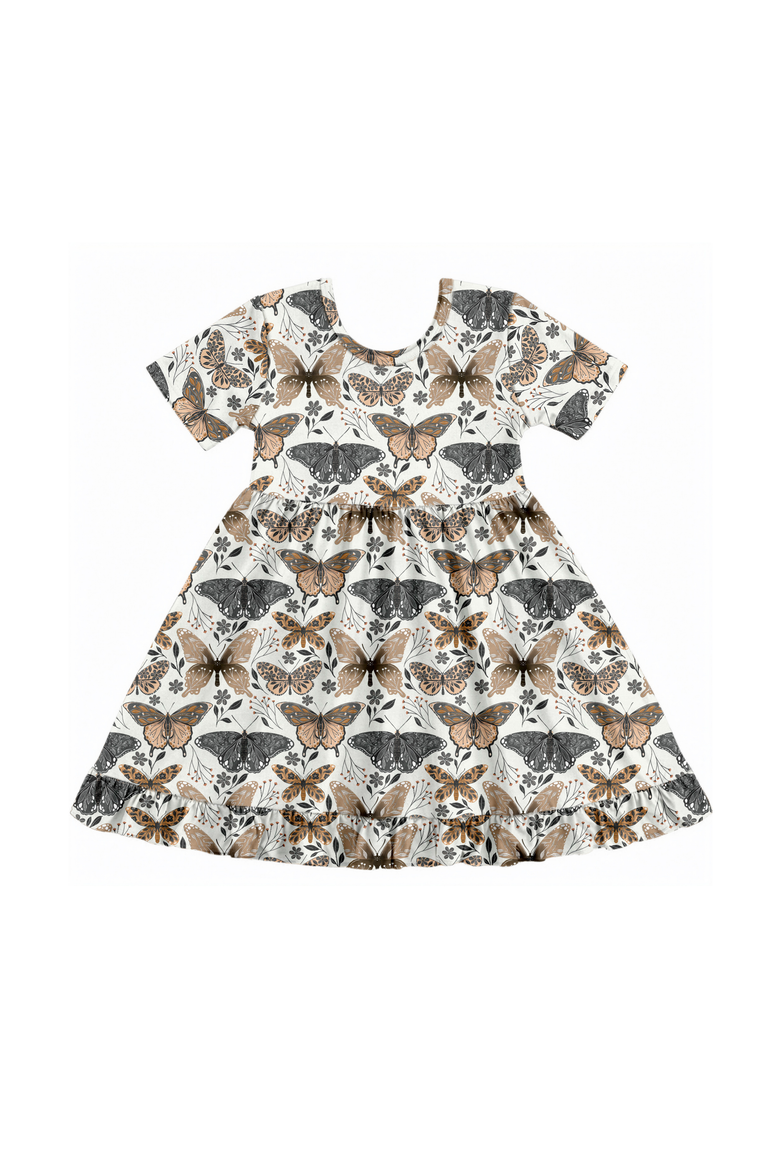 Flutter Shortsleeve Twirl Dress, Main, color, Beige