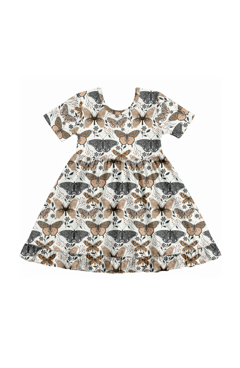 Fletch Flutter Shortsleeve Twirl Dress, Main, color, Beige