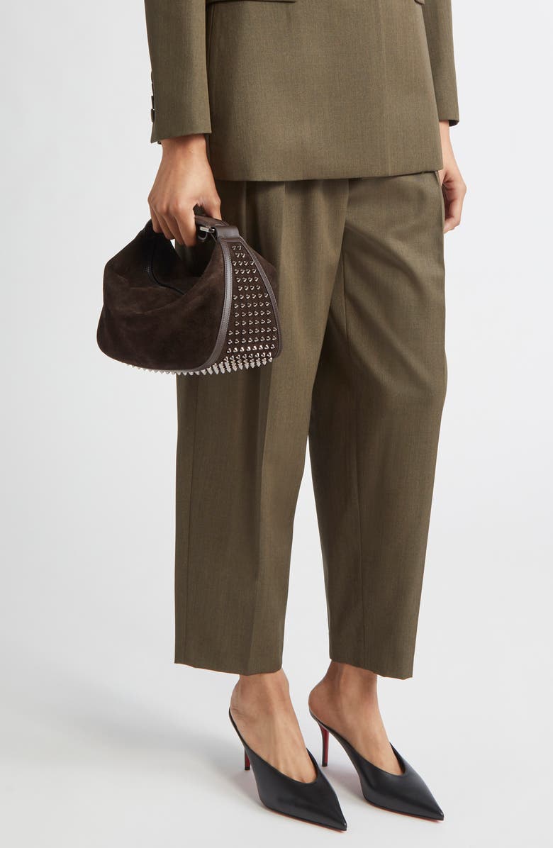 Christian Louboutin Funky Crosta Spikes Suede Dopp Kit, Alternate, color, Cafe/ Gun Metal