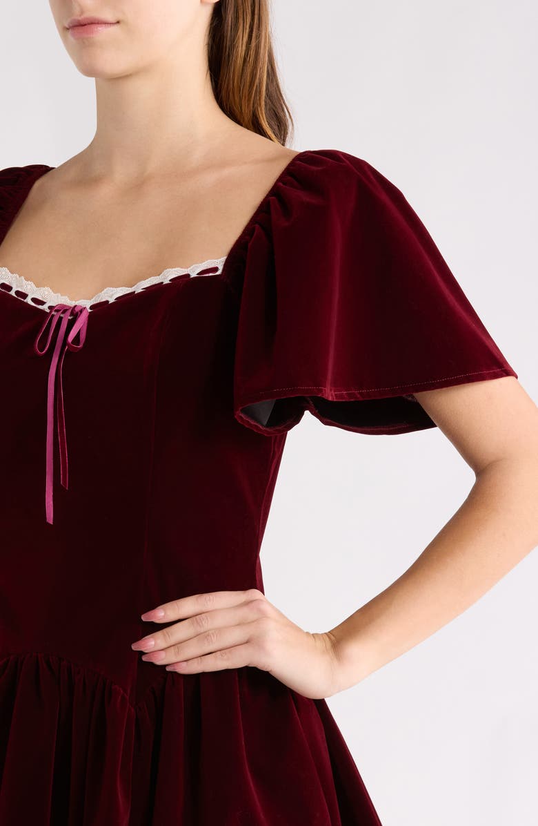 All in Favor Flutter Sleeve Minidress, Alternate, color, Wine