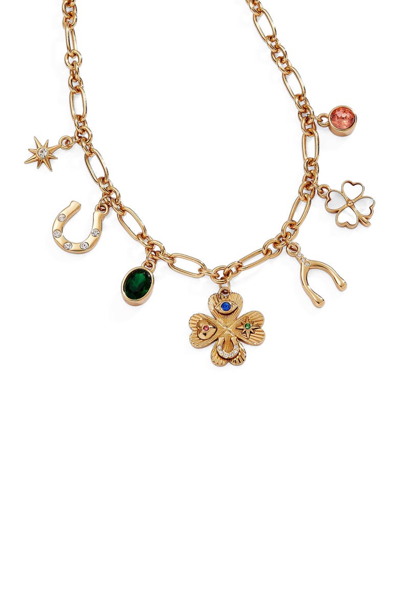 Lucky Four Lear Clover Charm Necklace, Alternate, color, Gold