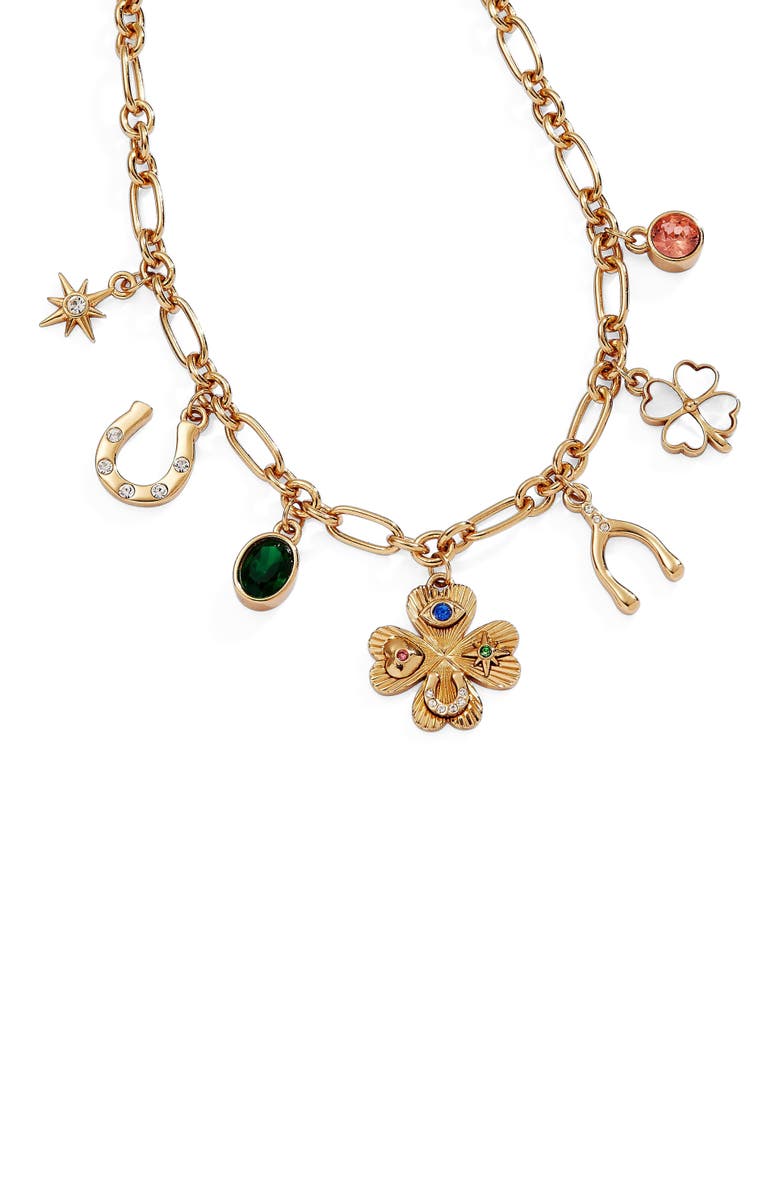 Alex and Ani Lucky Four Lear Clover Charm Necklace, Alternate, color, Gold