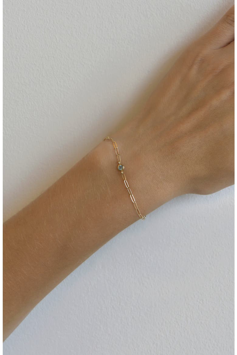 Classicque Birthstone Paper Clip Bracelet, Alternate, color, 14K YELLOW GOLD/ BLUE TOPAZ