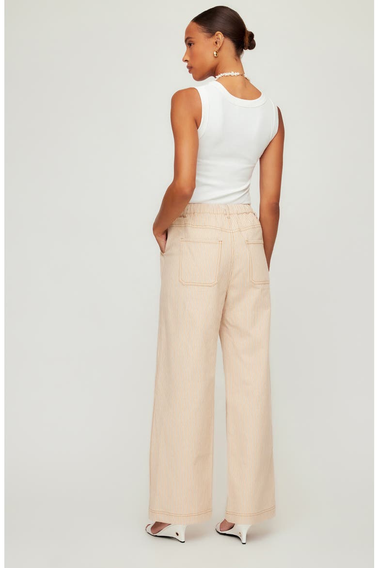 Blythe Stripe Stretch Cotton Drawstring Wide Leg Pants, Alternate, color, KHAKI/ CREAM