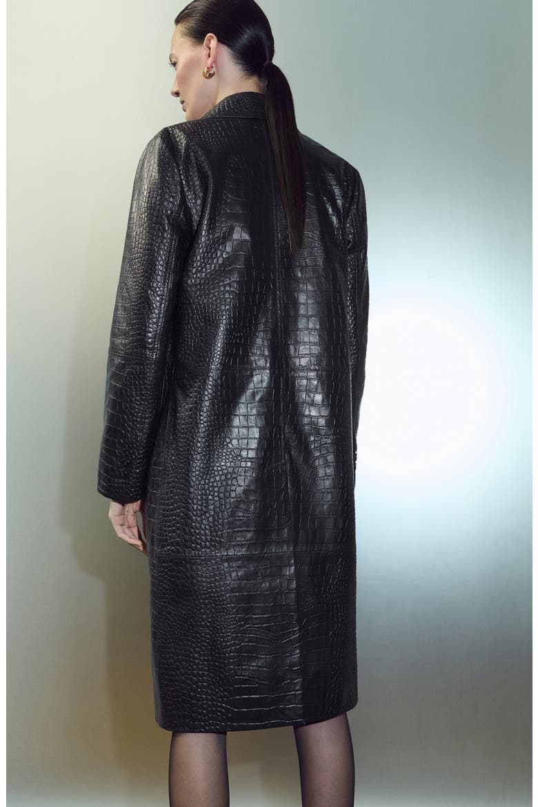 Croc Embossed Leather Coat, Alternate, color, BLACK