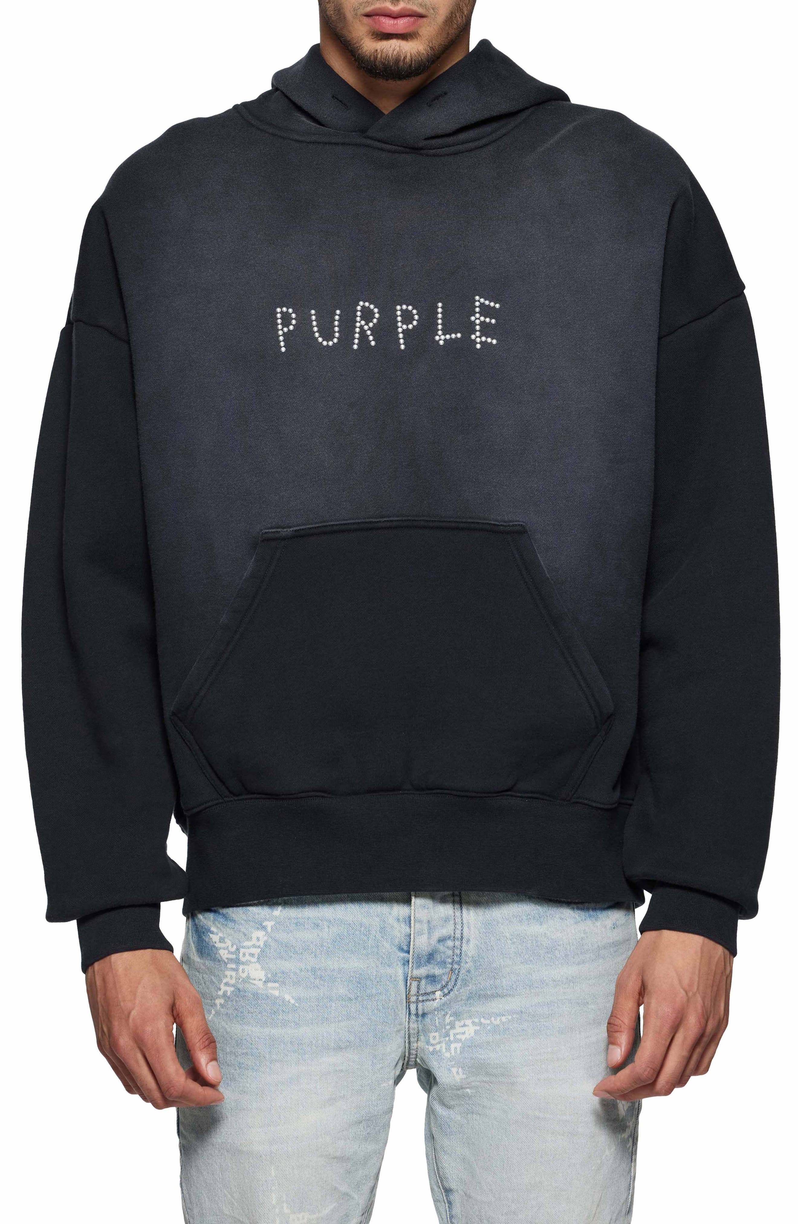 PURPLE BRAND Oversize Studded Logo Heavyweight Fleece Hoodie
