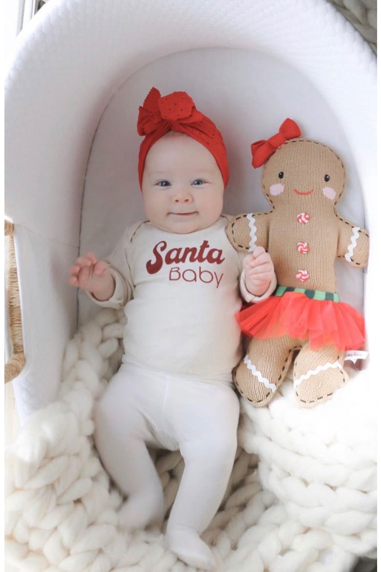 Santa Baby Organic Cotton Long Sleeve Bodysuit, Alternate, color, NATURAL