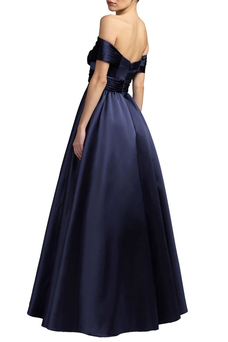 Satin Off The Shoulder Twist Evening Ball Gown, Alternate, color, Midnight