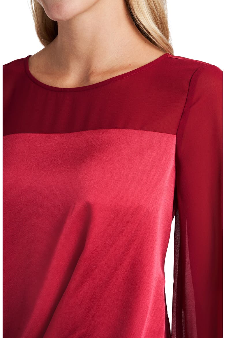 Mix Media Twist Front Long Sleeve Top, Alternate, color, DEEP RED