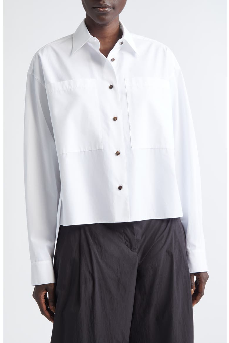 Boxy Crop Cotton Poplin Button-Up Shirt, Main, color, WHITE
