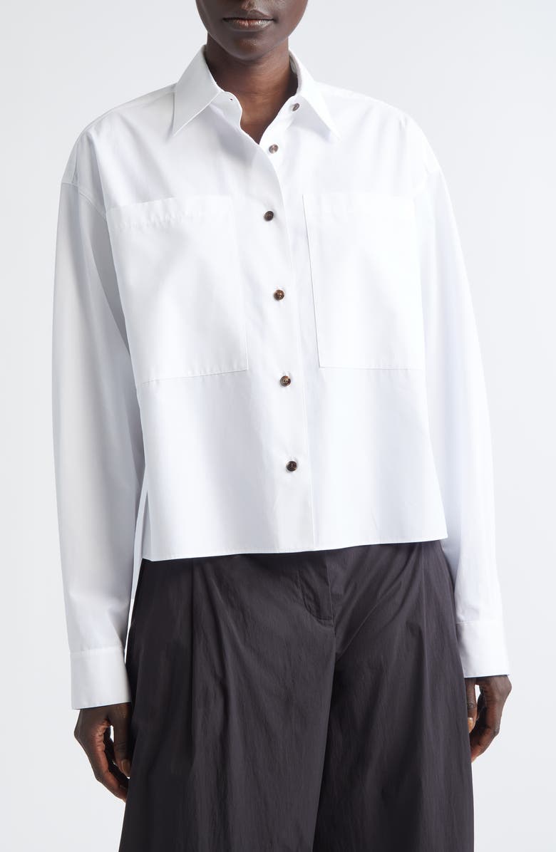 Lafayette 148 New York Boxy Crop Cotton Poplin Button-Up Shirt, Main, color, White