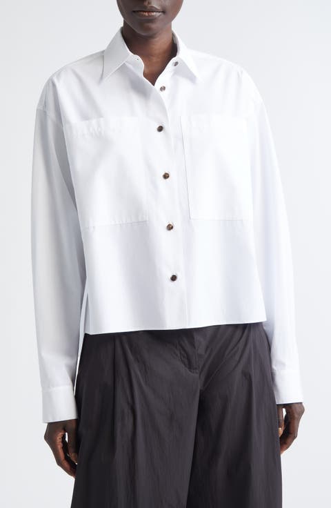 Boxy Crop Cotton Poplin Button-Up Shirt
