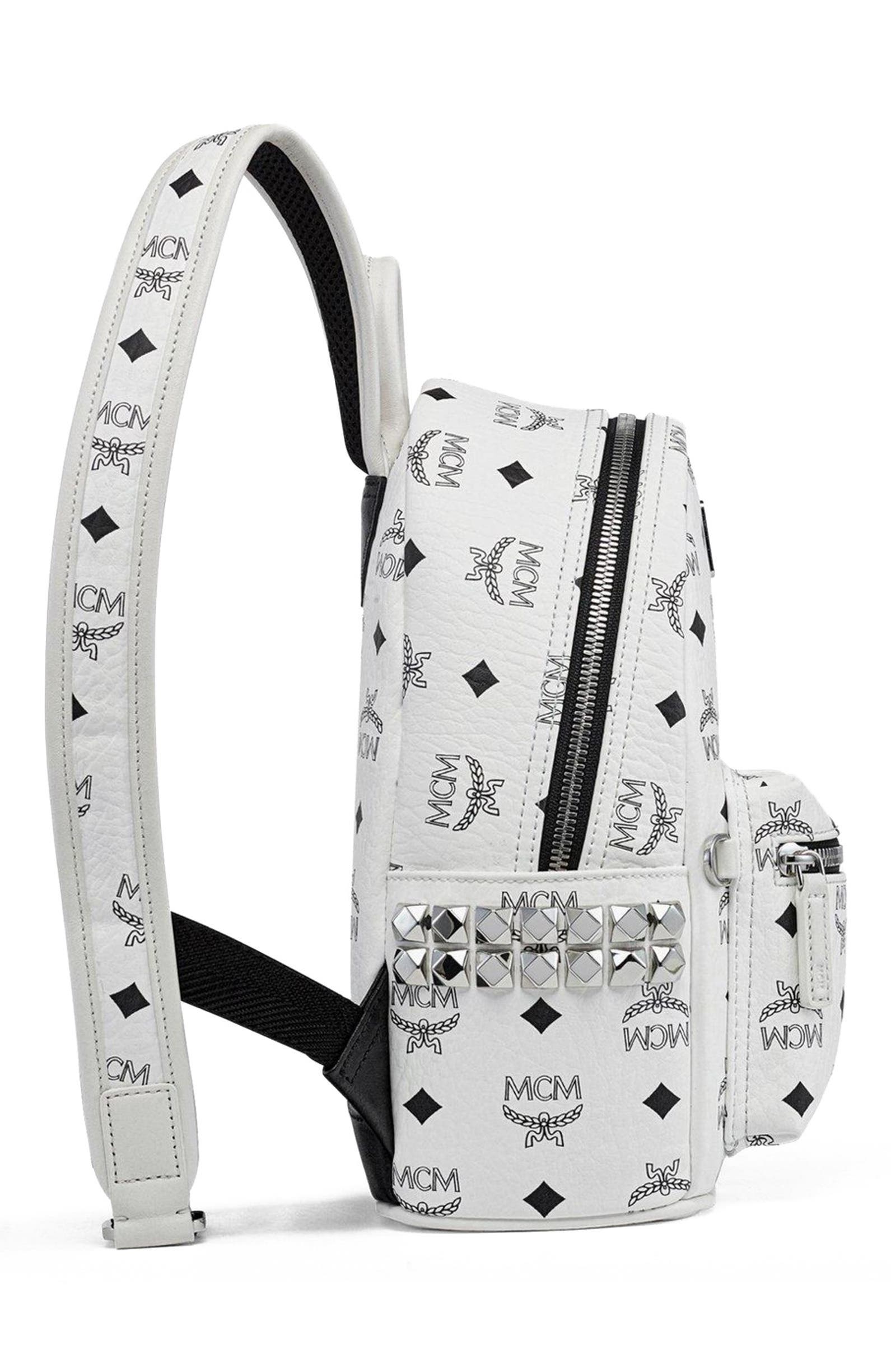Mini Stark Side Studs Backpack in Visetos, Alternate, color, White