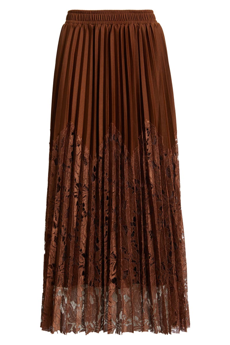 Sigrid Mixed Media Pleated Skirt, Alternate, color, BROWN