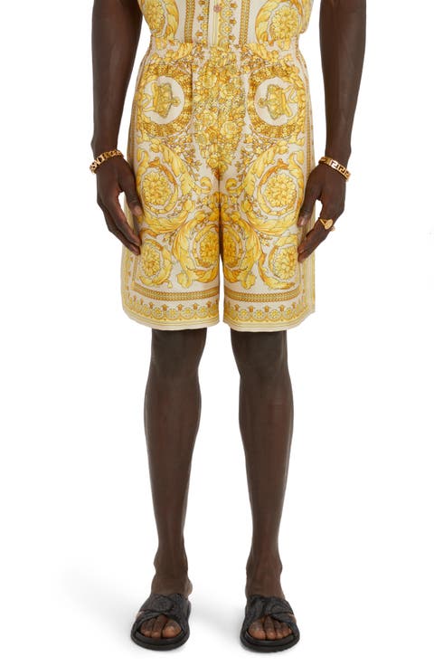 Barocco Print Silk Shorts