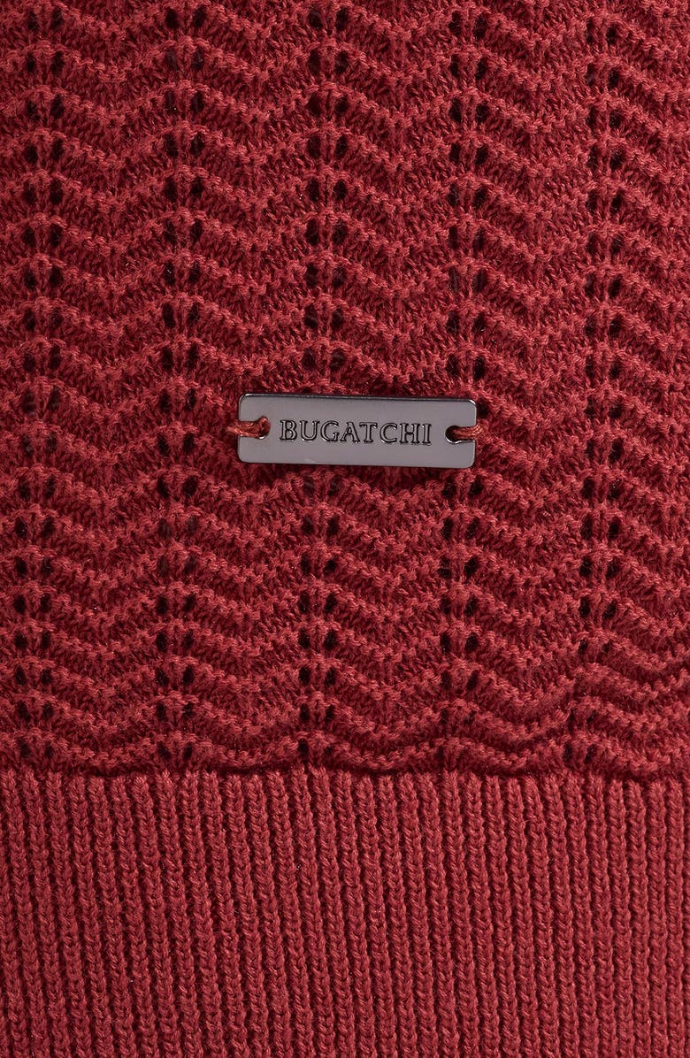 Bugatchi Pointelle Stitch Cotton & Silk Polo Sweater, Alternate, color, Rio Red