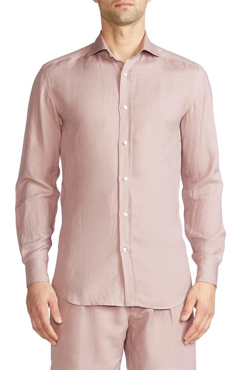 Ralph Lauren Purple Label Silk & Linen Button-Up Shirt, Main, color, 