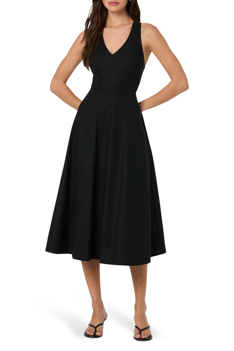 Cross Back Sleeveless Midi Dress, Main, color, BLACK