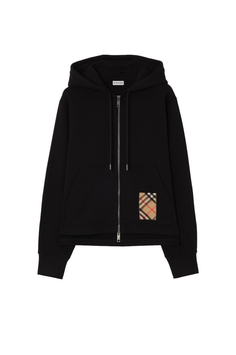 Check Label Cotton Zip Hoodie, Alternate, color, Black