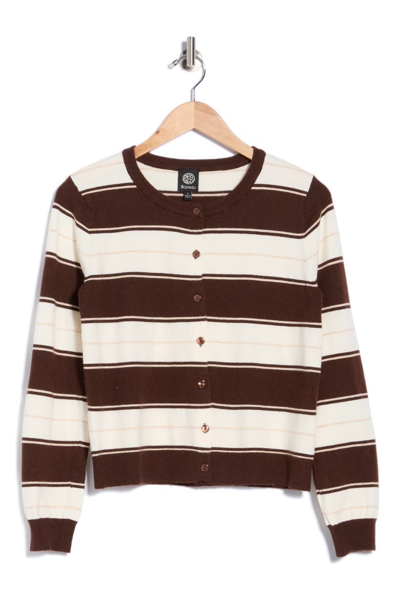 Buttoned Striped Cardigan, Main, color, LT OATMEAL/ CHOCOLATE