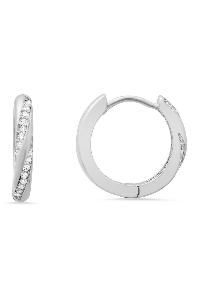 Swirl Cubic Zirconia Sterling Silver Huggie Hoop Earrings, Main, color, SILVER