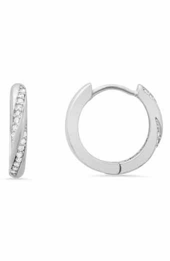 Queen Jewels Swirl Cubic Zirconia Sterling Silver Huggie Hoop Earrings