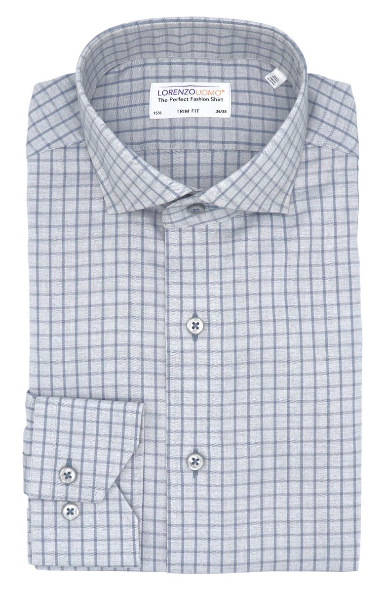 Lorenzo Uomo Trim Fit Heathered Windowpane Button-Up Dress Shirt, Main, color, 