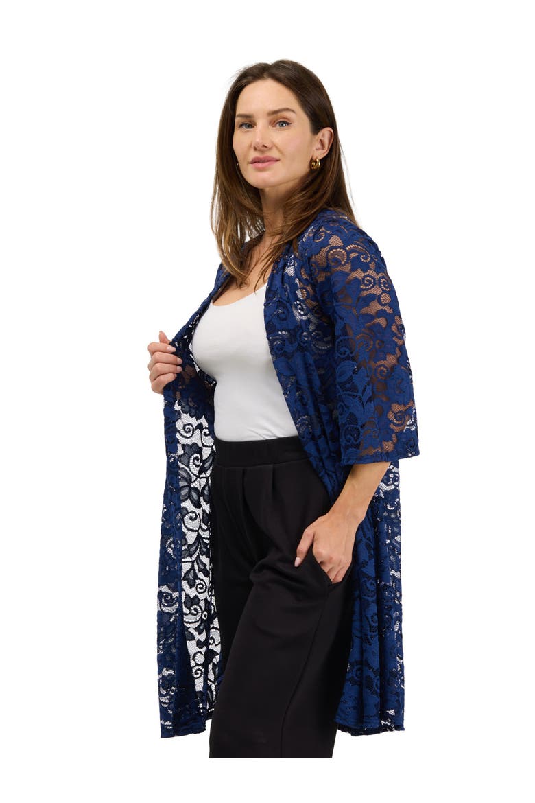 Elevate Womens Lace Open Front Three-quarter Sleeves Jacket, Alternate, color, Navy
