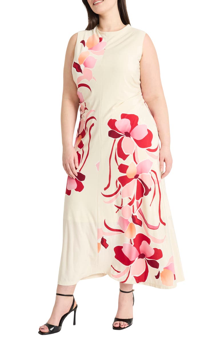 Maggy London Mock Neck Sleeveless Midi Dress, Alternate, color, Cream/ Rose