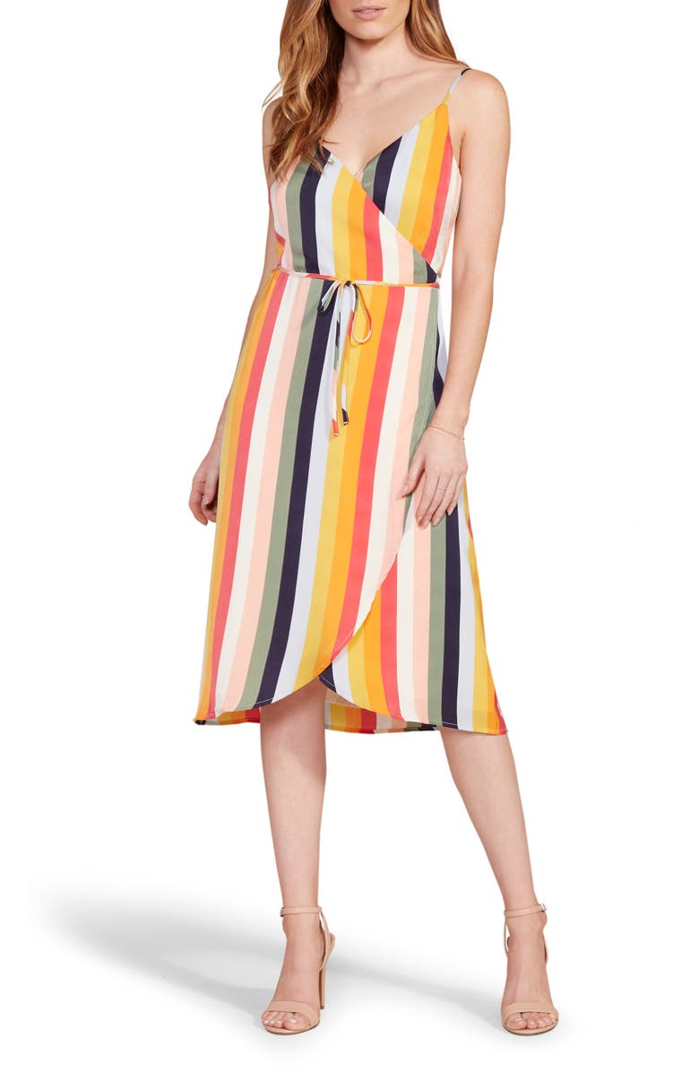cupcakes and cashmere Stella Stripe Wrap Midi Dress, Main, color,