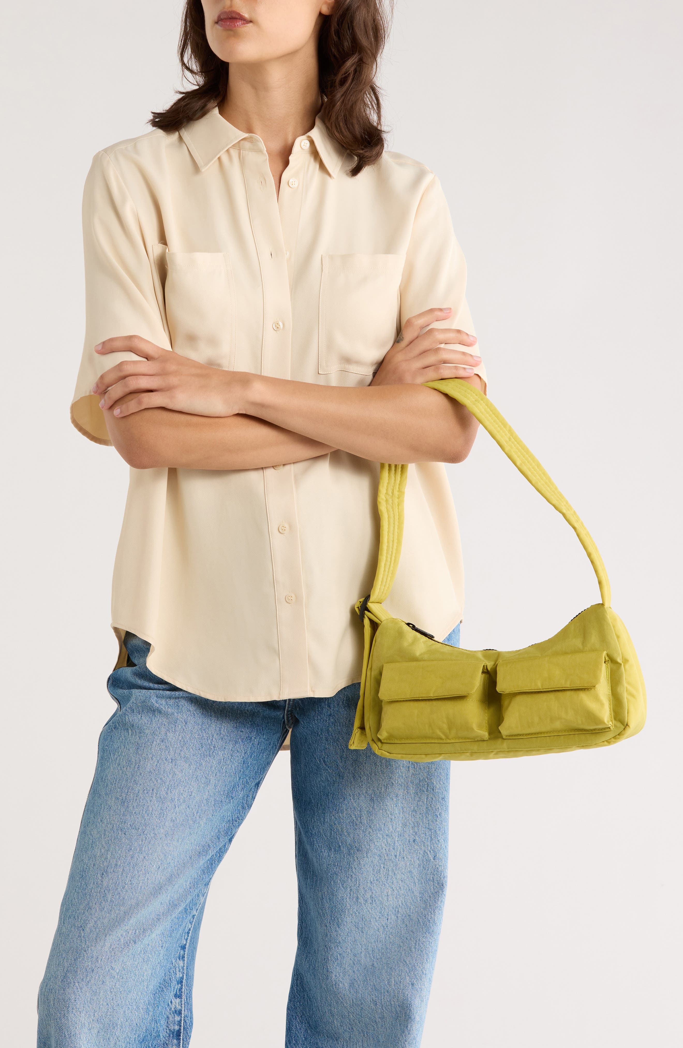 Baggu Recycled Nylon Cargo Shoulder Bag, Alternate, color, Lemongrass